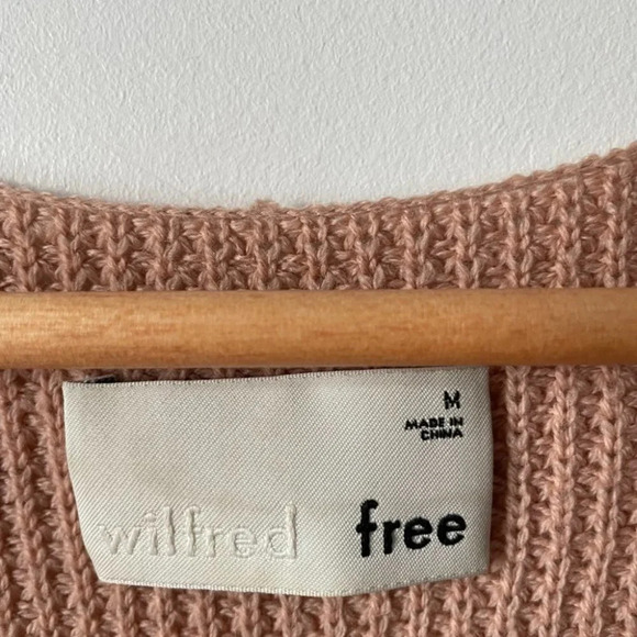 Aritzia Wilfred Free Wolter 100% Merino Wool Waffle Knit Sweater Camel Sz Medium - Picture 5 of 7